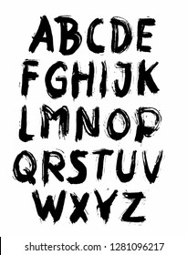
Uppercase dry brush alphabet font set made by real brush grunge style vector, Isolated vector set