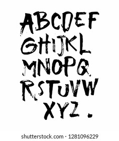 
Uppercase dry brush alphabet font set made by real brush grunge style vector, Isolated vector set