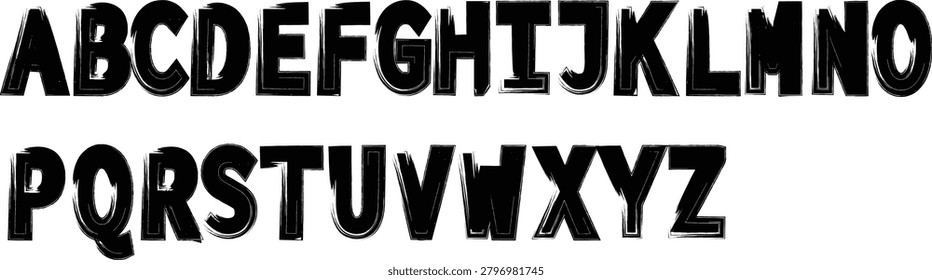 
Uppercase dry brush black alphabet font set made by real brush grunge style vector, Isolated vector set
