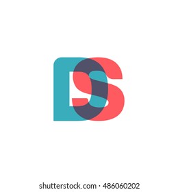 uppercase DS logo, modern classic pale blue red overlap transparent logo