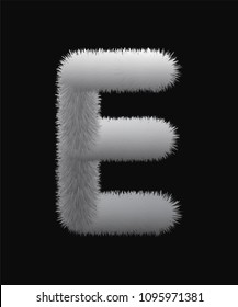 Uppercase E fluffy and furry letter, font made of fur texture for poster printing, advertising, branding and graffiti art