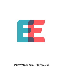 uppercase EE logo, modern classic pale blue red overlap transparent logo