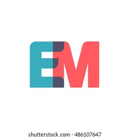 uppercase EM logo, modern classic pale blue red overlap transparent logo