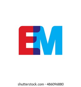 uppercase EM logo, red blue overlap transparent logo