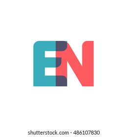 uppercase EN logo, modern classic pale blue red overlap transparent logo
