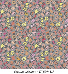 Las letras inglesas en mayúsculas son un patrón impecable. Impresión en tela de bebé, cama. Ilustración del material vectorial, eps 10.