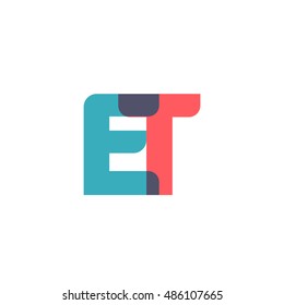 uppercase ET logo, modern classic pale blue red overlap transparent logo