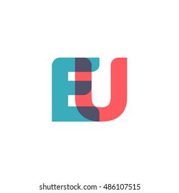 uppercase EU logo, modern classic pale blue red overlap transparent logo