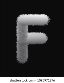 Uppercase F fluffy and furry letter, font made of fur texture for poster printing, advertising, branding and graffiti art