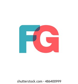 uppercase FG logo, modern classic pale blue red overlap transparent logo