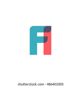 uppercase FI logo, modern classic pale blue red overlap transparent logo