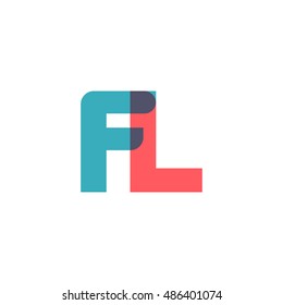 uppercase FL logo, modern classic pale blue red overlap transparent logo