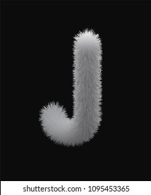 Uppercase fluffy and furry J letter, font made of fur texture for poster printing, branding, advertising and graffiti mural art