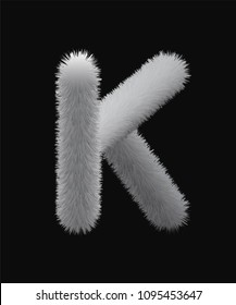 Uppercase fluffy and furry K letter, font made of fur texture for poster printing, branding, advertising and graffiti mural art