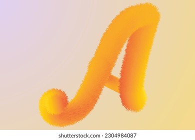 Uppercase A fluffy and furry letter, 3D rendering isolated Gradient  background