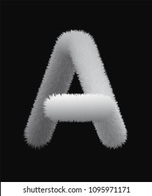 Uppercase A fluffy and furry letter, font made of fur texture for poster printing, advertising, branding and graffiti art