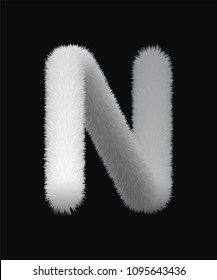 Uppercase fluffy and furry N letter, font made of fur texture for poster printing, branding, advertising and graffiti mural art