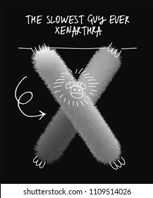 Uppercase fluffy and furry the slowest Xenarthra X animal letter with line illustrations, font made of fur texture for poster printing, branding, advertising and graffiti mural art