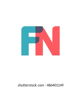 uppercase FN logo, modern classic pale blue red overlap transparent logo