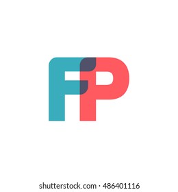 uppercase FP logo, modern classic pale blue red overlap transparent logo