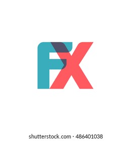 uppercase FX logo, modern classic pale blue red overlap transparent logo