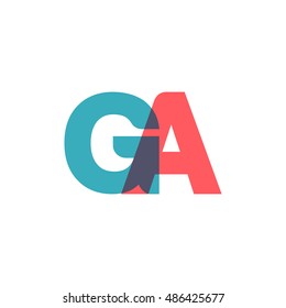 uppercase GA logo, modern classic pale blue red overlap transparent logo