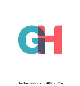 uppercase GH logo, modern classic pale blue red overlap transparent logo
