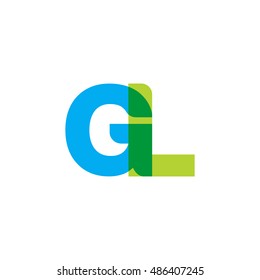 uppercase GL logo, blue green overlap transparent logo