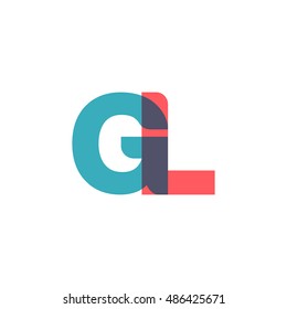 uppercase GL logo, modern classic pale blue red overlap transparent logo