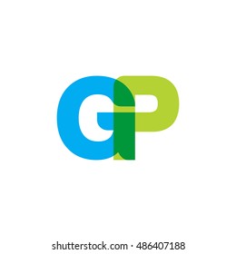 uppercase GP logo, blue green overlap transparent logo