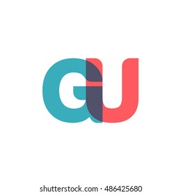 uppercase GU logo, modern classic pale blue red overlap transparent logo