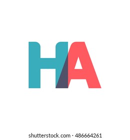 uppercase HA logo, modern classic pale blue red overlap transparent logo