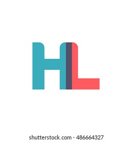 uppercase HL logo, modern classic pale blue red overlap transparent logo