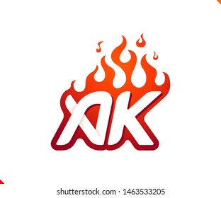 Uppercase initial logo letter AK with blazing flame silhouette,  simple and retro style logotype for adventure and sport activity.
