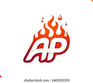 Uppercase initial logo letter AP with blazing flame silhouette,  simple and retro style logotype for adventure and sport activity.