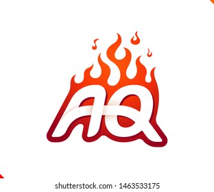 Uppercase initial logo letter AQ with blazing flame silhouette,  simple and retro style logotype for adventure and sport activity.