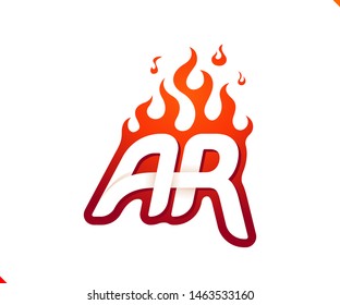 Uppercase initial logo letter AR with blazing flame silhouette,  simple and retro style logotype for adventure and sport activity.