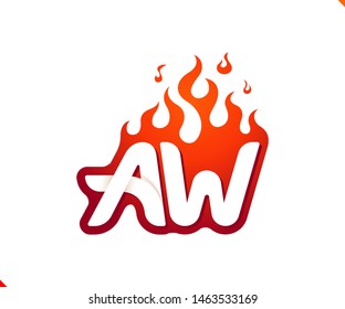 Uppercase initial logo letter AW with blazing flame silhouette,  simple and retro style logotype for adventure and sport activity.