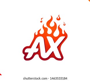 Uppercase initial logo letter AX with blazing flame silhouette,  simple and retro style logotype for adventure and sport activity.