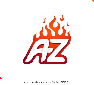 Uppercase initial logo letter AZ with blazing flame silhouette,  simple and retro style logotype for adventure and sport activity.