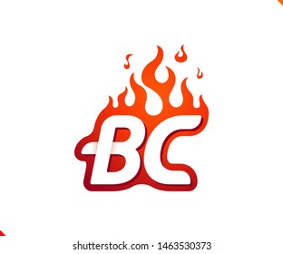 Uppercase initial logo letter BC with blazing flame silhouette,  simple and retro style logotype for adventure and sport activity.