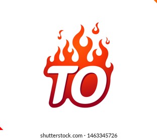 Uppercase initial logo letter TO with blazing flame silhouette,  simple and retro style logotype for adventure and sport activity.