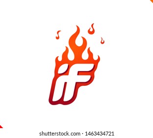 Uppercase initial logo letter IF with blazing flame silhouette,  simple and retro style logotype for adventure and sport activity.