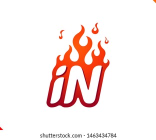 Uppercase initial logo letter IN with blazing flame silhouette,  simple and retro style logotype for adventure and sport activity.