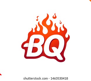 Uppercase initial logo letter BQ with blazing flame silhouette,  simple and retro style logotype for adventure and sport activity.