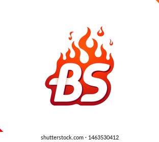 Uppercase initial logo letter BS with blazing flame silhouette,  simple and retro style logotype for adventure and sport activity.
