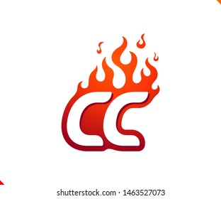 Uppercase initial logo letter CC with blazing flame silhouette,  simple and retro style logotype for adventure and sport activity.