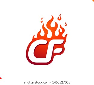 Uppercase initial logo letter CF with blazing flame silhouette,  simple and retro style logotype for adventure and sport activity.
