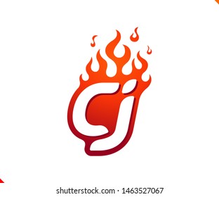 Uppercase initial logo letter CJ with blazing flame silhouette,  simple and retro style logotype for adventure and sport activity.