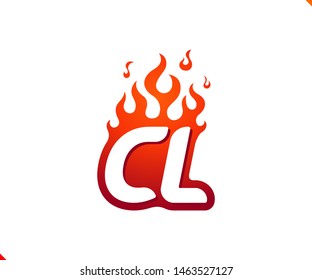 Uppercase initial logo letter CL with blazing flame silhouette,  simple and retro style logotype for adventure and sport activity.
